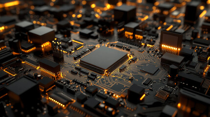 Poster - Abstract background of an AI chip on digital circuit board, symbolizing advanced artificial intelligence technology. 3d rendering