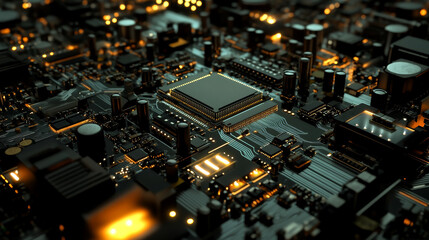 Poster - Abstract background of an AI chip on digital circuit board, symbolizing advanced artificial intelligence technology. 3d rendering