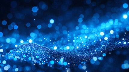 Poster - Abstract blue color digital particles wave background