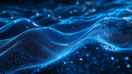 Poster - Abstract blue color digital particles wave background