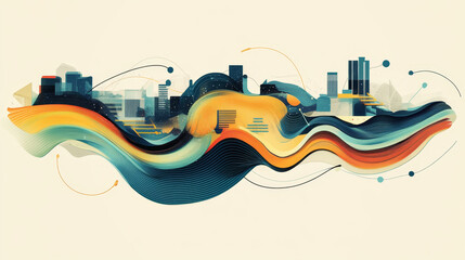 Poster - beautiful abstract wave technology background.Connection structure.Big data visualization and Business .