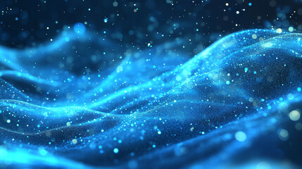 Poster - Digital blue color particles wave flow abstract background