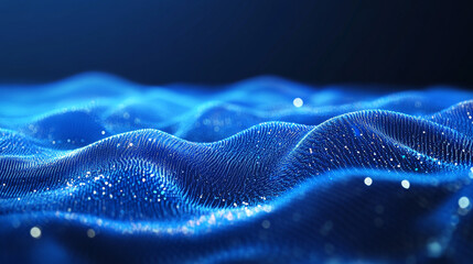 Poster - Digital blue color particles wave flow abstract background