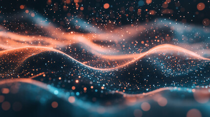 Poster - Abstract digital particles wave flow. Technology background concept