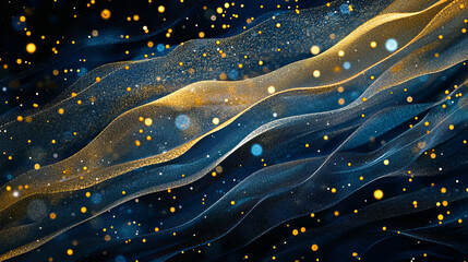 Poster - Abstract gold blue digital particles wave and Digital data network connections for a technology, communication or social media background