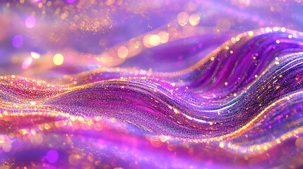 Poster - Abstract purple color digital particles wave with bokeh and light background