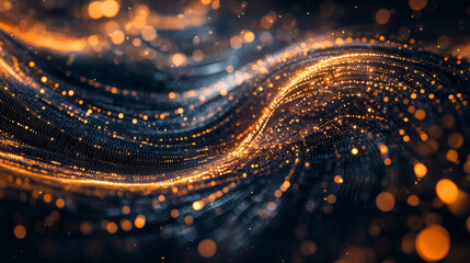 Poster - Digital particles wave flow and twist abstract motion technology background concept