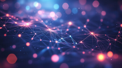 Poster - Digital cyberspace geometric background with particles and digital data network connections.