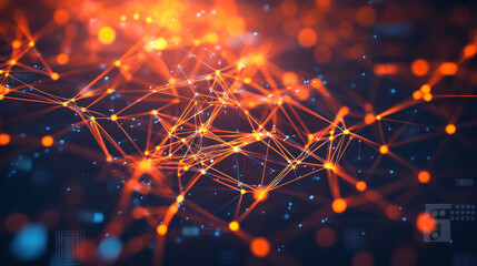 Poster - Digital cyberspace geometric background with particles and digital data network connections.