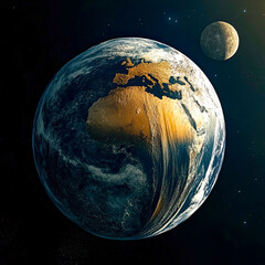 Aufkleber - View of Earth with Africa highlighted and Moon in the backdrop under the starry sky