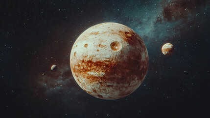 Poster - Mysteries of the cosmos a distant planet beside its celestial moon