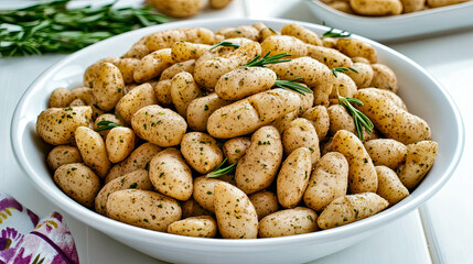 Poster - Delightful rosemary potatoes cooked to perfection with aromatic herbs in a rustic kitchen setting