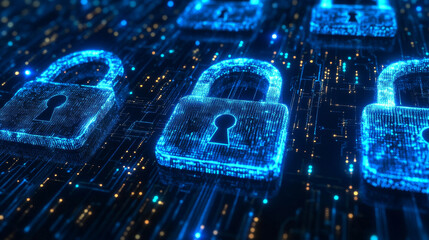 Poster - Digital cyberspace geometric background with particles, Digital data network connections and cyber security concept.
