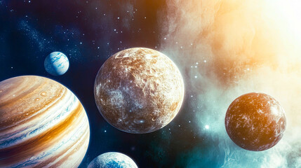 Poster - Exploration of planets in a captivating cosmic landscape revealing current celestial gems