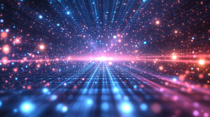 Poster - Technology digital abstract background, Digital matrix particles grid virtual reality abstract cyberspace environment background. 3d rendering