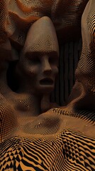 Poster - A stylized human face emerges from a complex abstract textured surface