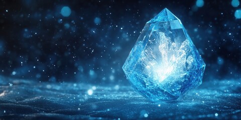 Poster - A large glowing crystal surrounded by illuminated dust and particles