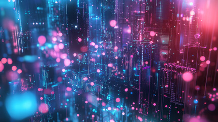 Poster - Digital cyberspace with particles and Digital data network connections concept.