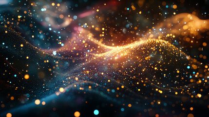 Poster - digital tunnel of cyberspace with particles and digital data, technology network connections backgro
