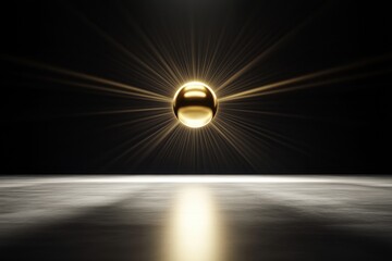 Poster - A Shiny Golden Orb Emitting Beams Of Light In Darkness