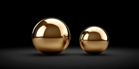 Poster - Two golden spheres reflecting light on a dark surface background
