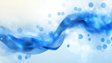 Poster - Blue Hexagon shape connection wave flowing, Cyber technology abstract background 3d rendering