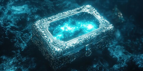 Wall Mural - A silver box with a celestial universe inside its opening