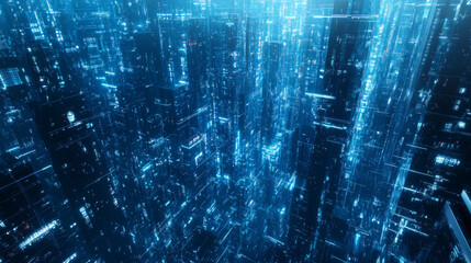 Poster - Smart City Of Cyberspace And Metaverse, Technology Digital Network Connection, Social Network Connection, Blue Abstract Background Concept. 3d Rendering