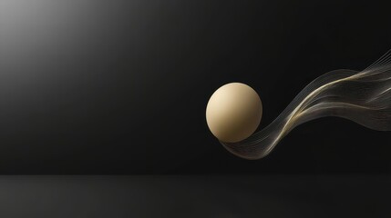 Poster - A smooth golden sphere seemingly floats within flowing abstract lines