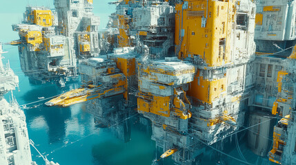 Poster - Smart City Of Cyberspace And Metaverse, Technology Digital Network Connection, Social Network Connection, Blue Abstract Background Concept. 3d Rendering
