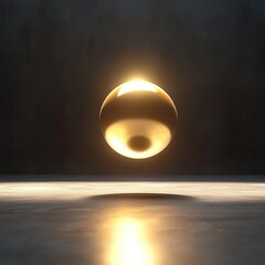 Poster - A glowing golden sphere illuminated in a dark studio environment