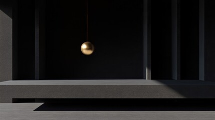 Poster - A Golden Sphere Is Suspended Inside a Dark Interior Space