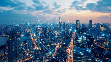 Poster - HUD Futuristic holographic scan, Smart city technology Internet connection, Technology digital data center communication abstract background. 3d rendering