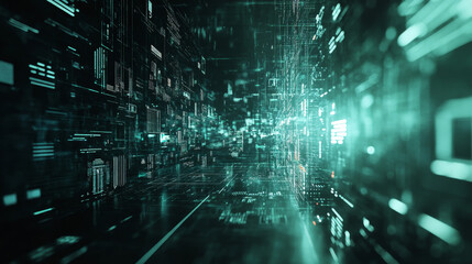 Poster - Digital City Digital cyberspace with particles and Digital data network connections, 5g high-speed connection data analysis process abstract background concept.