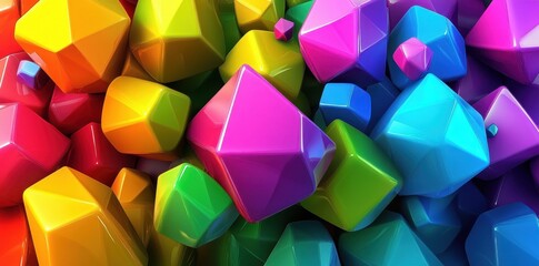 Poster - Colorful Shiny Geometric Shapes Displayed in a Textured Three Dimensional Arrangement