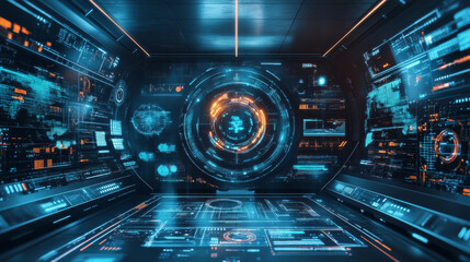 Fototapete - Hi-Tech digital display holographic information abstract background