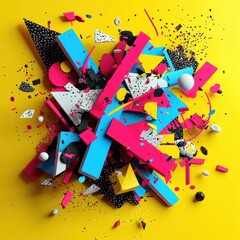 Poster - Colorful geometric shapes arranged artistically on a vibrant yellow background