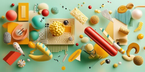 Poster - A Colorful Assemblage of Various Shapes and Forms Floating Freely