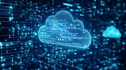 Poster - cloud and edge computing technology. secure database storage is protected from unauthorized access a