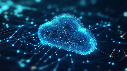 Poster - cloud and edge computing technology concepts with cybersecurity data protection. a large cloud icon 