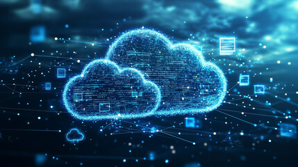 Poster - cloud and edge computing technology concept with cybersecurity data protection system. within the ab