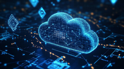 Poster - cloud and edge computing technology concept with cybersecurity data protection system. within the ab