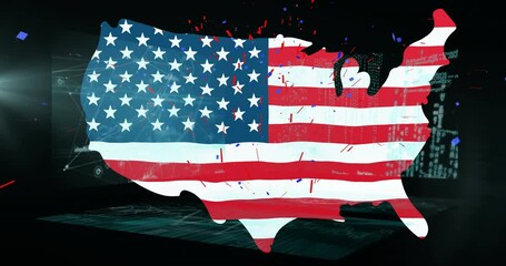 Poster - USA flag animation over digital data and network connections background