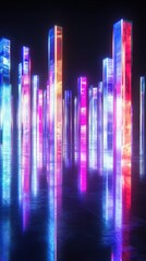 Poster - Abstract glowing structures of light reflected on a surface below them