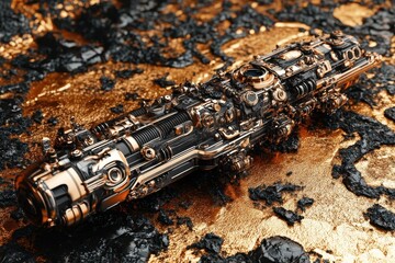 Poster - A complex mechanical device made of polished metallic components