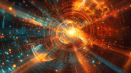 Poster - Digital cyberspace futuristic, Particles wave flowing with lines and dots connection, Technology network abstract background. 3d rendering