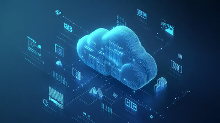 Poster - cloud and edge computing technology concepts with cybersecurity protection. there is a prominent lar