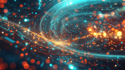 Fototapete - Digital Cyberspace, Digital Particle, Future Technology Abstract Background Concept