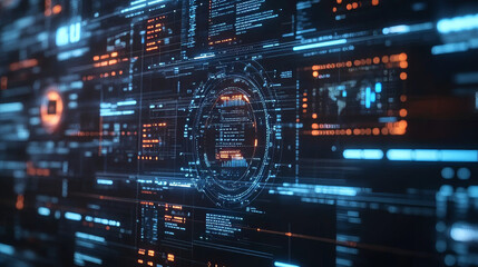 Fototapete - Hi-Tech digital technology cyber security display holographic information abstract background