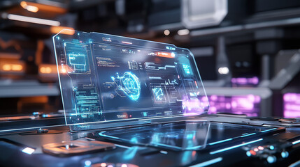 Fototapete - Hi-Tech digital technology cyber security display holographic information abstract background